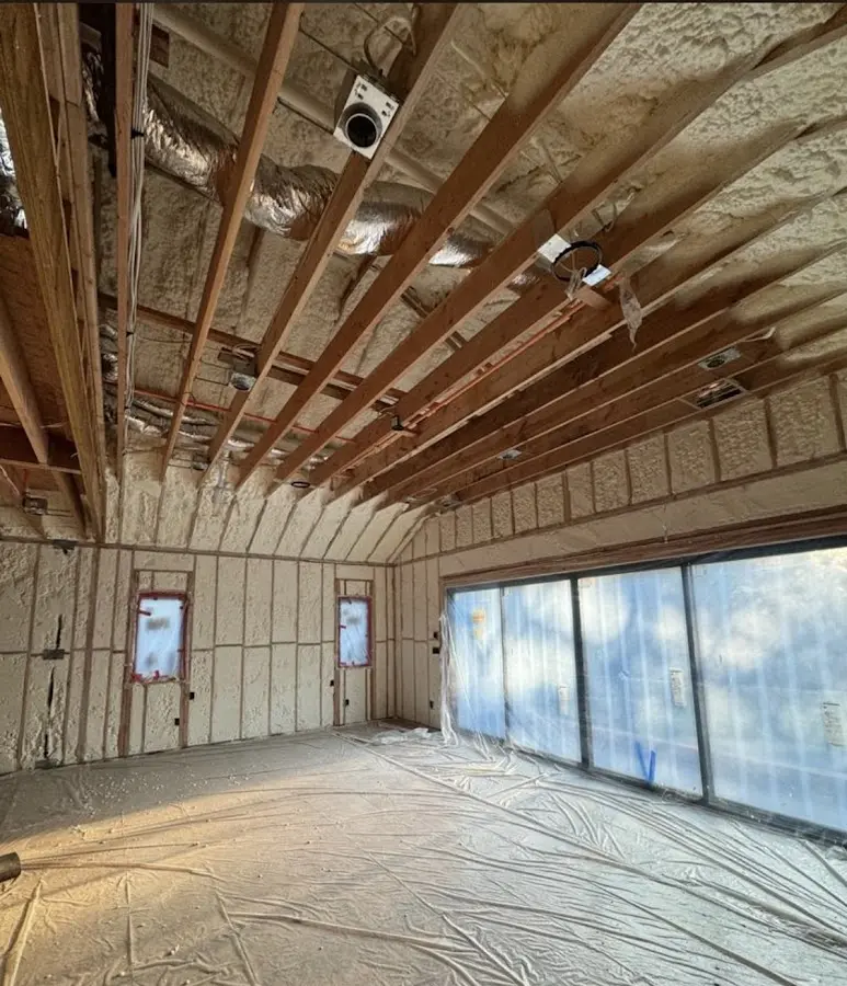 Interior walls and ceiling insulated with spray foam during new construction in Mount Lebanon